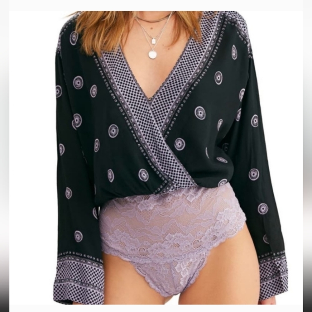 FREE PEOPLE On Board Bodysuit in Black Combo Boho Festival